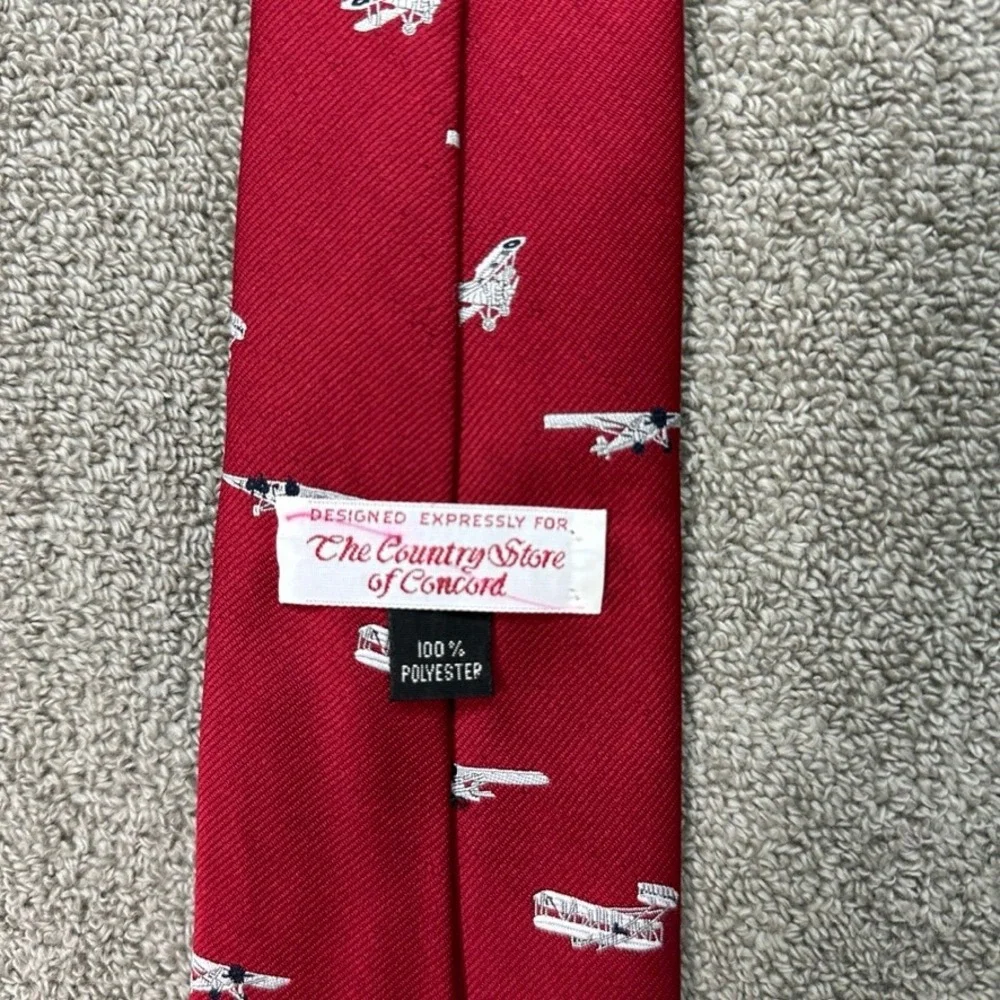 The Country Store of Concord Mens Red Vintage Airplane Biplane Novelty Tie